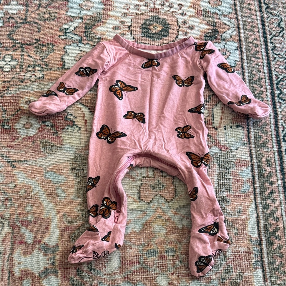 Lemon & Loom Pink Butterfly Footie Pajamas